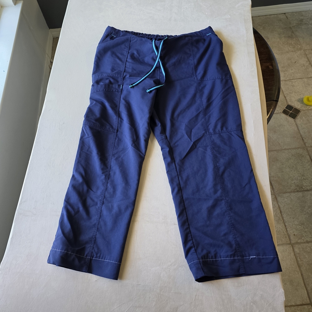 Navy Blue Cargo Pants with Teal Drawstring